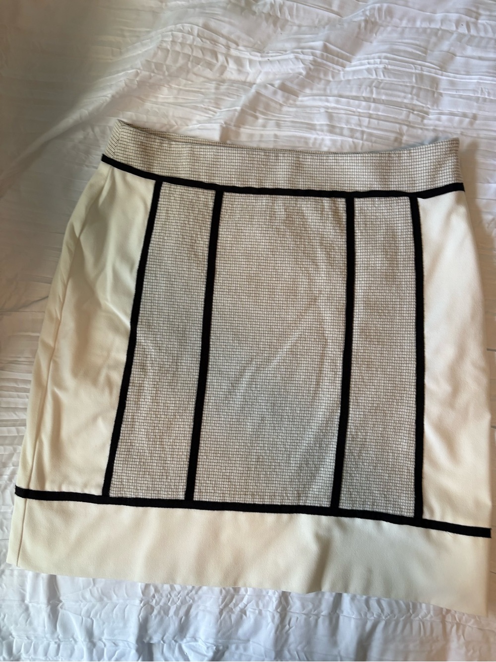 Ann Taylor Cream Pencil Skirt with Black Trim Panels